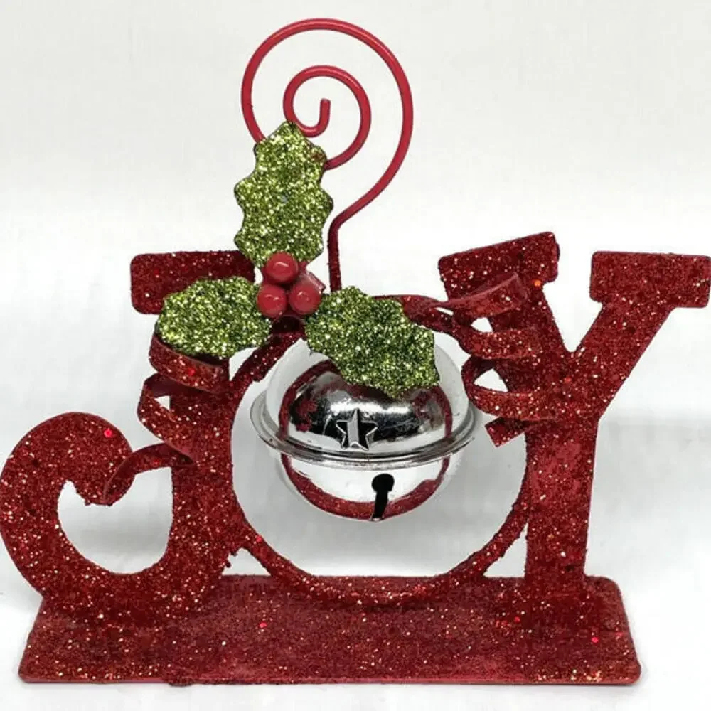 Metal Painted Santa Snowman Glitter Bell Christmas Ornaments LOT‎ of 6